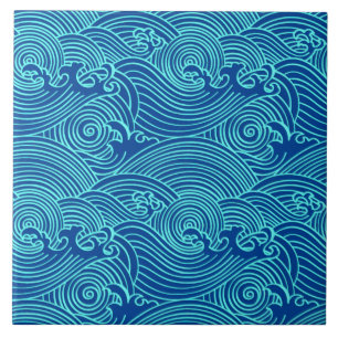 Turquoise Waves Euclidean Pattern Ceramic Tegel Tegeltje
