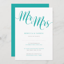 Turquoise Wedding Invitation Mr & Mrs. Kaart