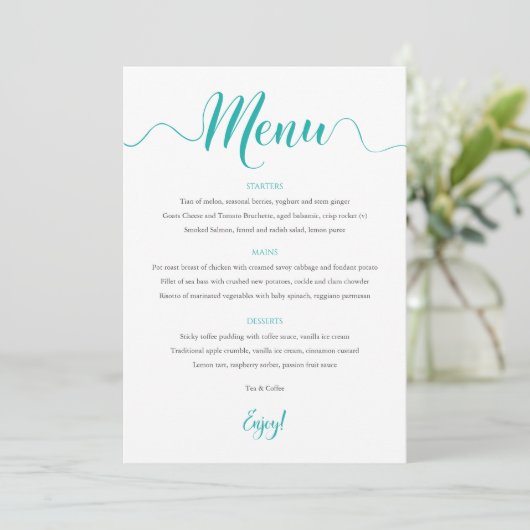 Turquoise Wedding Menu Kaart 5"x7" (Staand voorkant)