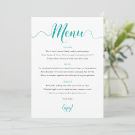 Turquoise Wedding Menu Kaart 5"x7"