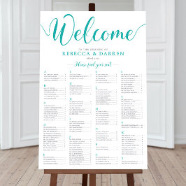 Turquoise Wedding Seating Chart Alfabetical Poster