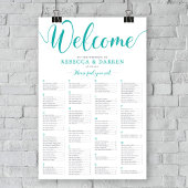 Turquoise Wedding Seating Chart Alfabetical Poster