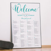 Turquoise Wedding Seating Chart Alfabetical Poster
