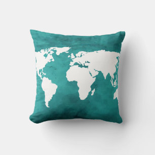 turquoise wereldkaart decor kussen