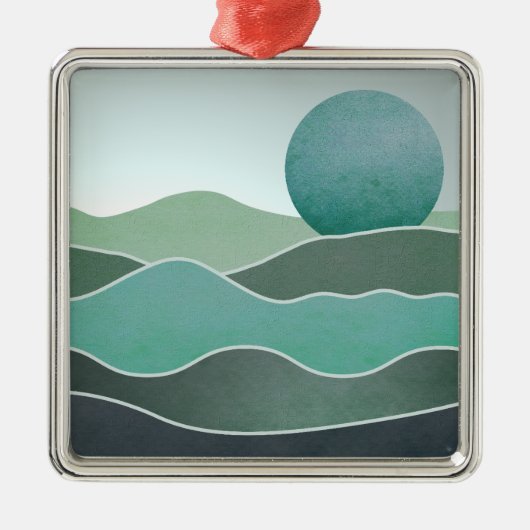 Turquoise wereldlandschap metalen ornament (Voorkant)