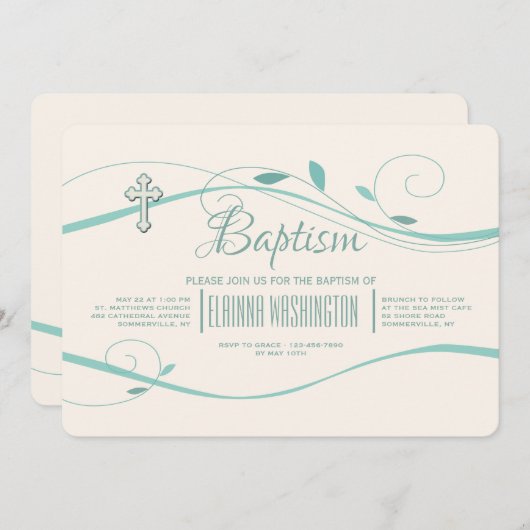 turquoise wervelingen-uitnodiging kaart (Voorkant / Achterkant)