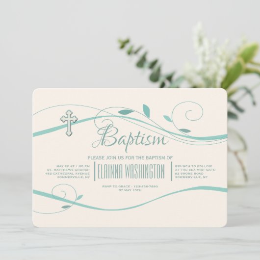 turquoise wervelingen-uitnodiging kaart (Staand voorkant)