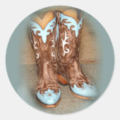 Turquoise Westerne Boots Ronde Sticker (Voorkant)