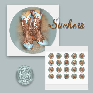 Turquoise Westerne Boots Ronde Sticker