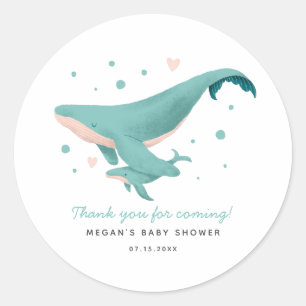 Turquoise Whale Baby shower Favor Ronde Sticker