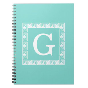 Turquoise WhGreek Key Lijst #1 Initiaal Monogram Notitieboek