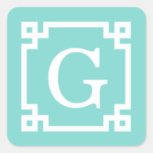 Turquoise WhGreek Key Lijst #2 Initiaal Monogram Vierkante Sticker