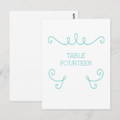 Turquoise Whimsical Flourd Numéro de table Carte p (Devant / Derrière)