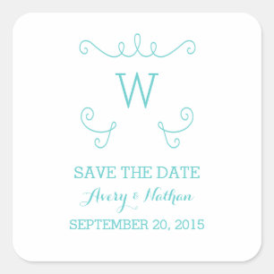 Turquoise Whimsical Flourish Save Date Stickers