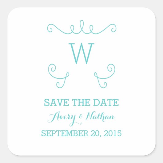 Turquoise Whimsical Flourish Save Date Stickers (Devant)