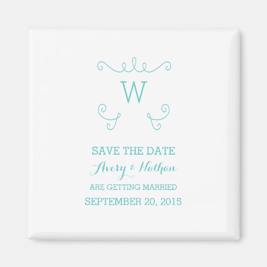 Turquoise Whimsical Flourish Save the Date Magnet (Devant)
