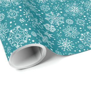 Turquoise & White Abstract kerstsnowflakes Cadeaupapier
