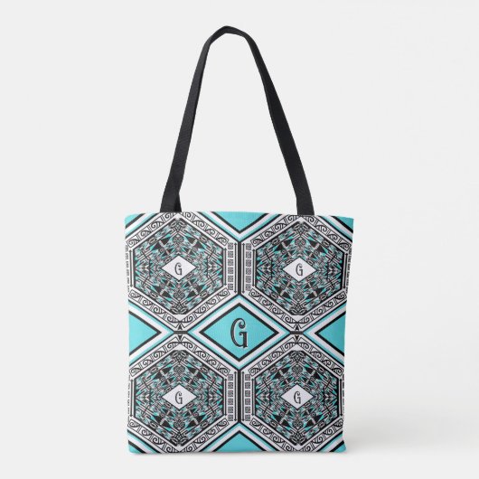 Turquoise, White & Black Tribal Tapestry Tote Draagtas (Achterkant)