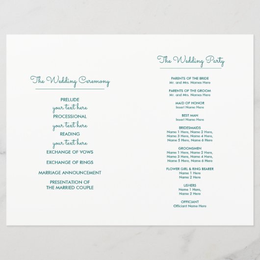 Turquoise White Branches Programme de mariage (Dos)