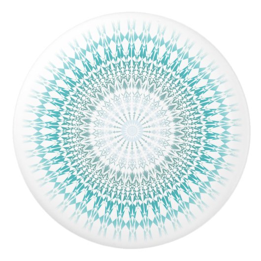 Turquoise White Chevron Modern Mandala Keramische Knop (Voorkant)