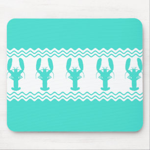 Turquoise White Coastal Lobster Stripes Muismat