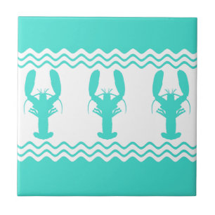 Turquoise White Coastal Lobster Stripes Tegeltje