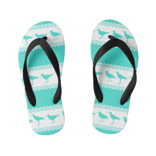 Turquoise White Coastal Sandpiper Bird Stripes Kinder Teenslippers