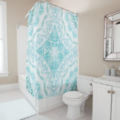 Turquoise White Damask Classic Douchegordijn (In situ)