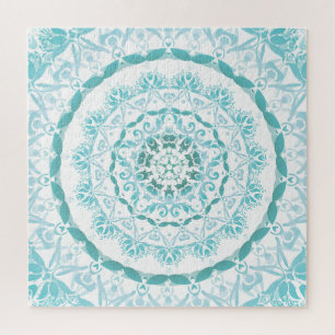 Turquoise White Damask Mandala Legpuzzel