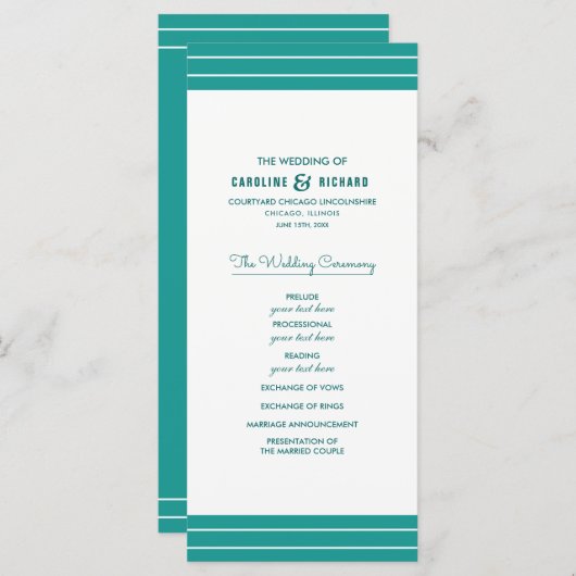 Turquoise White Elegant Wedding Programs Programma (Voorkant / Achterkant)