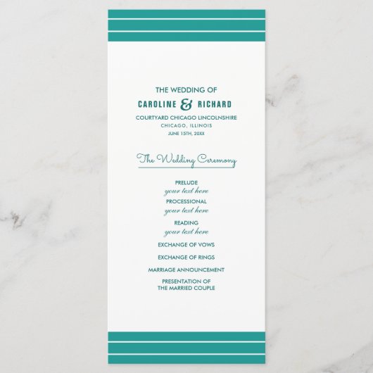 Turquoise White Elegant Wedding Programs Programma (Voorkant)