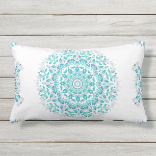 Turquoise White Floral Mandala Geometric Pattern Buitenkussen