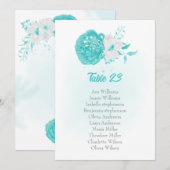 turquoise & white floral Seating card (Voorkant / Achterkant)