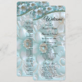Turquoise White Floral Wedding Programme (Devant / Derrière)
