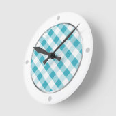 Turquoise & White Gingham Pattern Wall Clock Ronde Klok (Hoek)