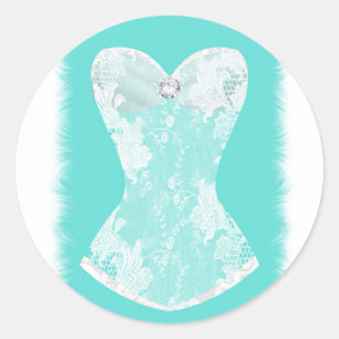 Turquoise & White Glam Lingerie Shower Party Favor Ronde Sticker