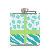 Turquoise White Green Zebra Leopard Skin Monogram Heupfles (Achterkant)