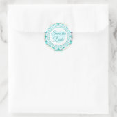 Turquoise White Lacey Save the Date Stickers (Tas)