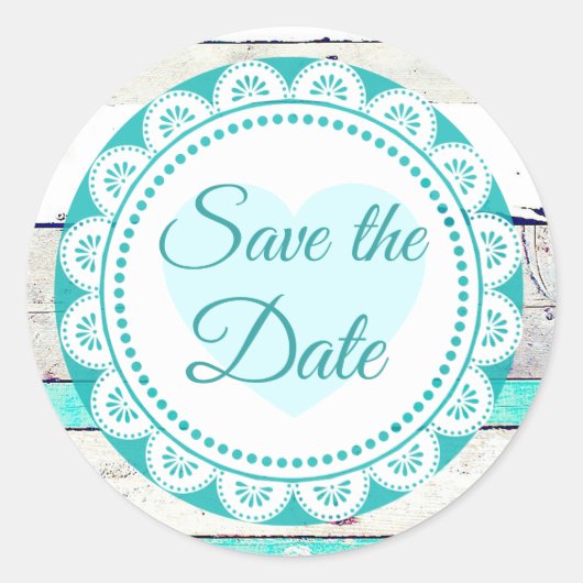 Turquoise White Lacey Save the Date Stickers (Voorkant)