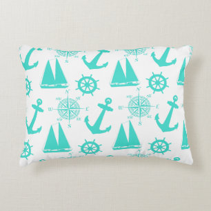 Turquoise White Nautical Coastal Boating Accent Kussen