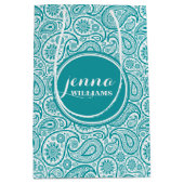 Turquoise & White paisley Dammaskers Medium Cadeauzakje (Voorkant)