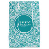 Turquoise & White paisley Dammaskers Medium Cadeauzakje (Achterkant)