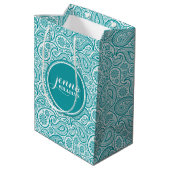 Turquoise & White paisley Dammaskers Medium Cadeauzakje (Achterkant Gekanteld)