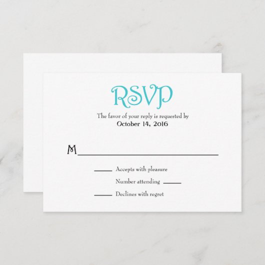 Turquoise White Plain Simple Wedding RSVP-kaarten RSVP Kaartje (Voorkant / Achterkant)