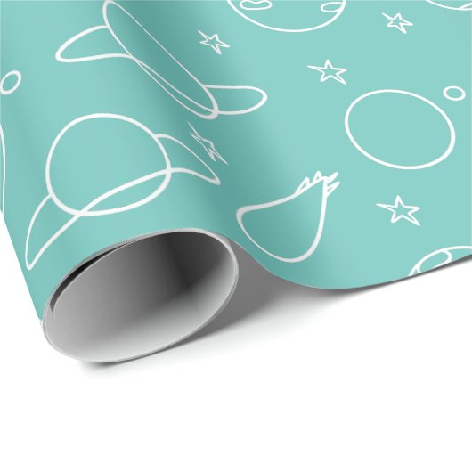 Turquoise White Planets Asteroid Pattern Birthday Cadeaupapier (Rol Hoek)