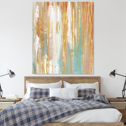 Turquoise, White, Red Ochre en Gold Abstract Canvas Afdruk (Insitu (Slaapkamer))