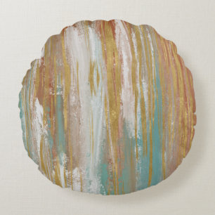 Turquoise, White, Red Ochre en Gold Abstract  Rond Kussen