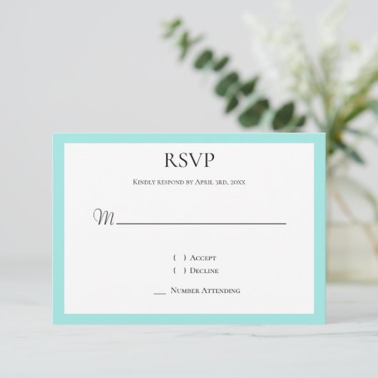 Turquoise White RSVP Kaartje (Staand voorkant)