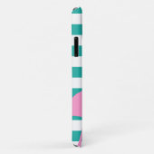 Turquoise White Stripe Personalized Pink Flamingo Case-Mate iPhone Case (Achterkant/rechts)