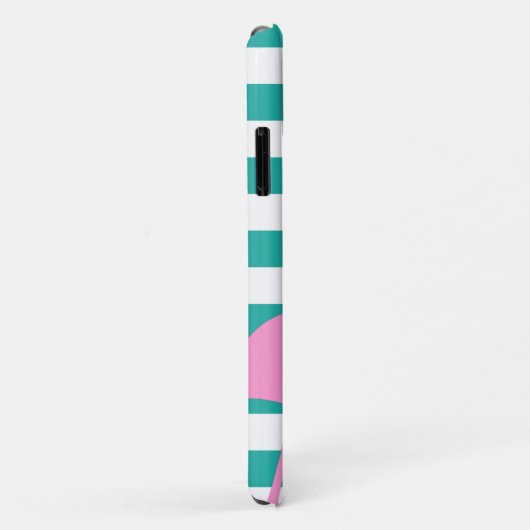 Turquoise White Stripe Personalized Pink Flamingo Case-Mate iPhone Case (Achterkant/rechts)